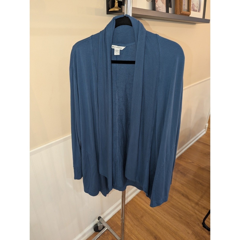 Athleta Womens Blue Tencel Modal Open Front Shawl Cardigan Thumbhole Large L